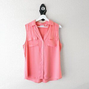New York & Company Women’s Large Pink Coral Sleeveless Button Up Blouse